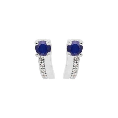 Boucles d'oreilles tige argent rhodié saphir véritable