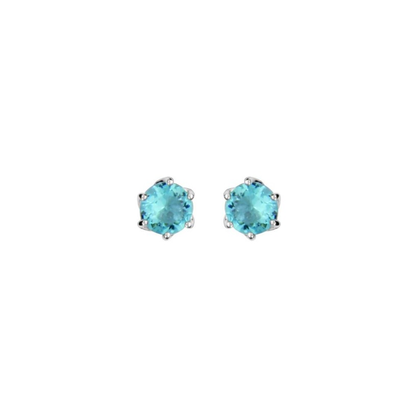 Boucles d'oreilles tige argent rhodié pierre ronde bleue ciel synthétique serti