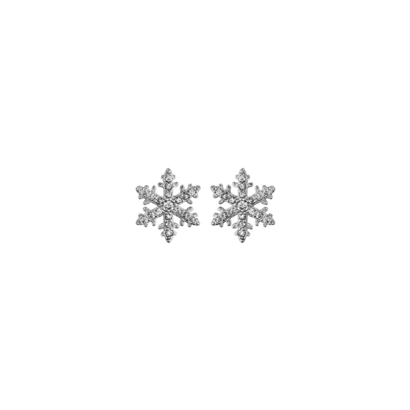 Boucles d'oreilles flocons de neige en argent rhodié et oxydes de zirconium