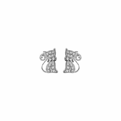 Boucles d'oreilles chats en argent rhodié et oxydes de zirconium