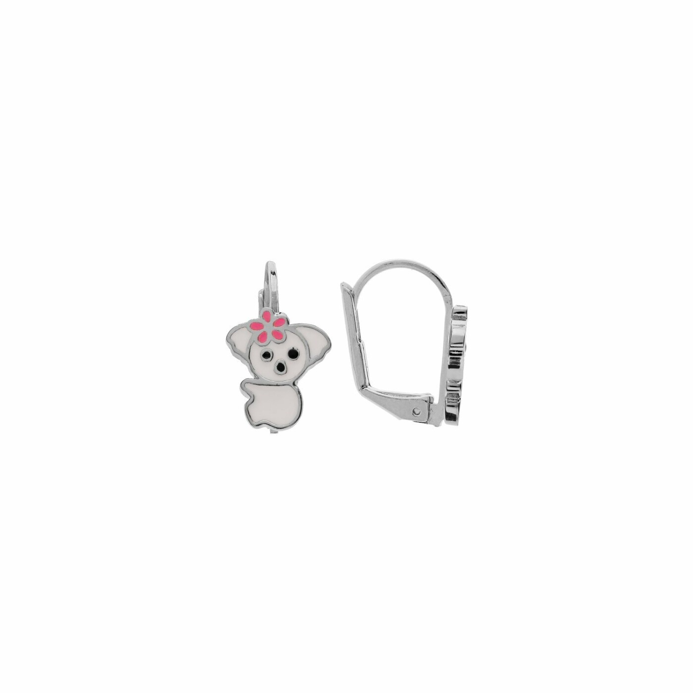 Boucles d'oreilles koala en argent rhodié et résine blanche