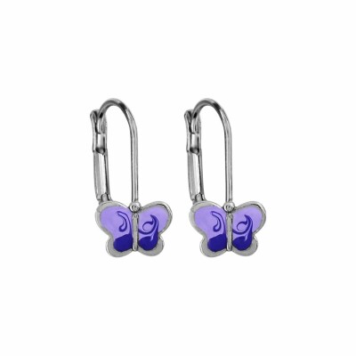 Boucles d'oreilles tige argent rhodié dormeuse papillon mauve