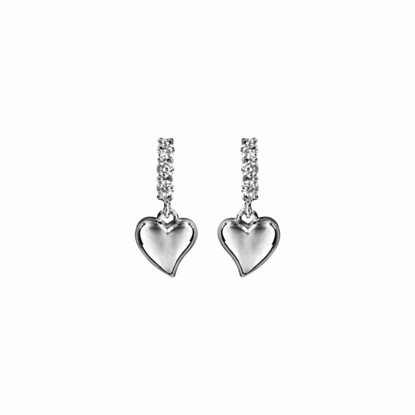 Boucles d'oreilles cœurs en argent rhodié et oxydes de zirconium