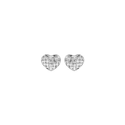 Boucles d'oreilles cœur en argent rhodié et oxydes de zirconium