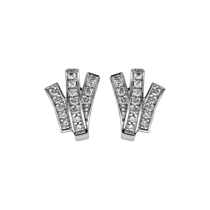 Boucles d'oreilles tige argent rhodié 3 barettes oxydes blancs sertis