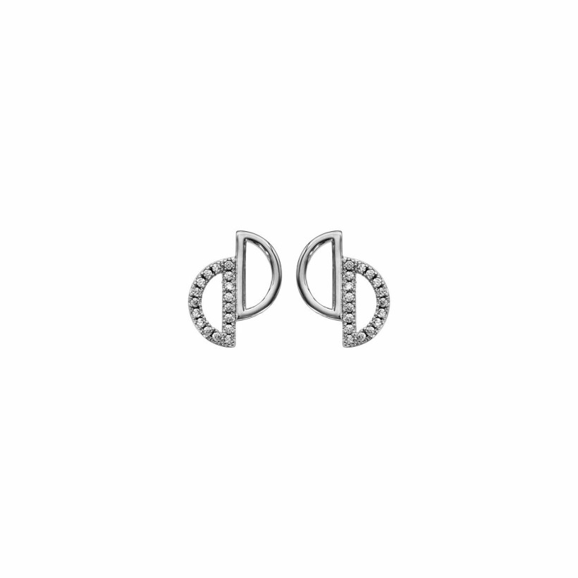 Boucles d'oreilles tige argent rhodié 2 demi cercles évidés oxydes blancs sertis