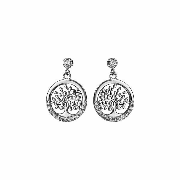 Boucles d'oreilles tige argent rhodié arbre de vie oxydes blancs sertis