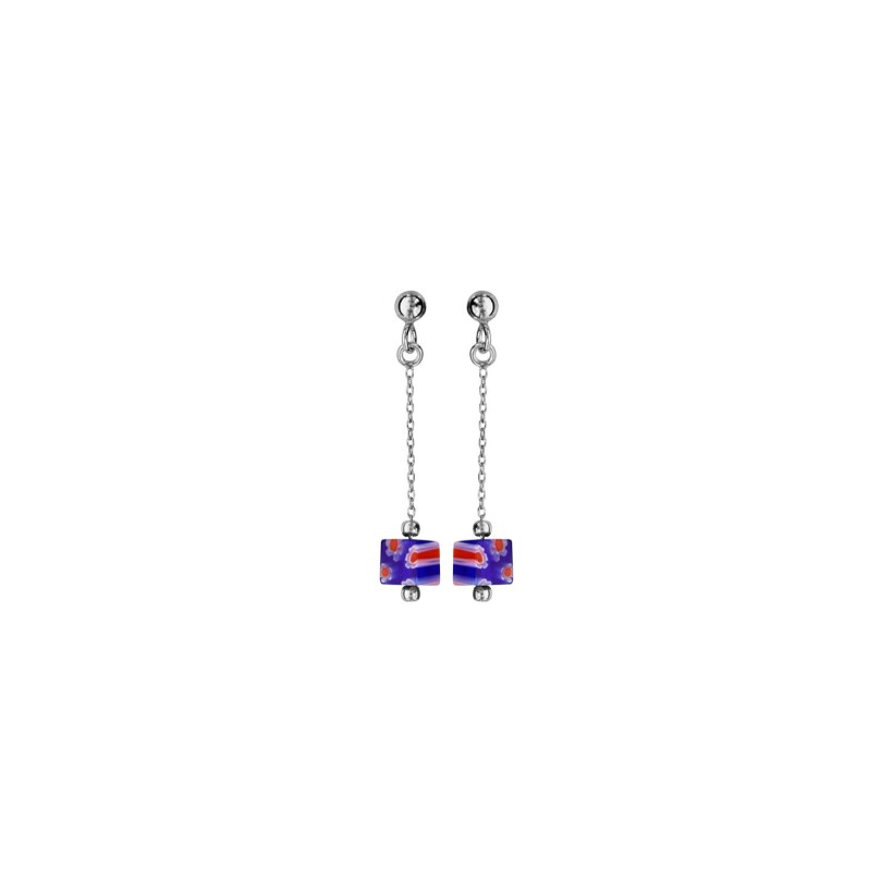 Boucles d'oreilles tige argent rhodié pendantes cube en verre