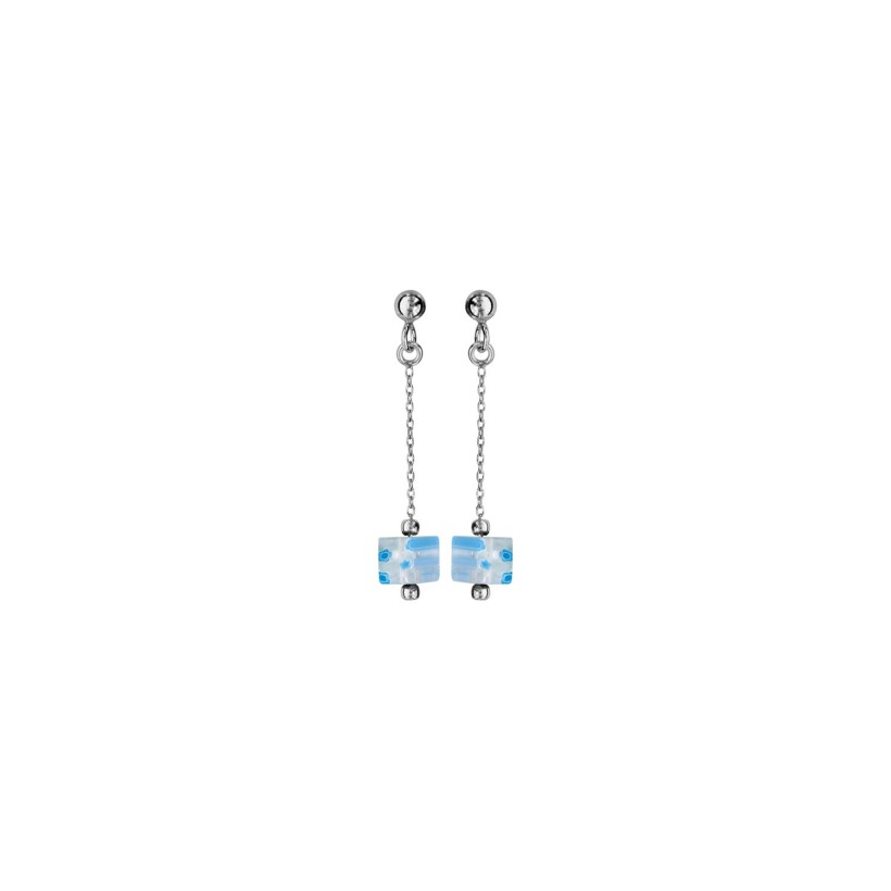 Boucles d'oreilles tige argent rhodié pendantes cube en verre