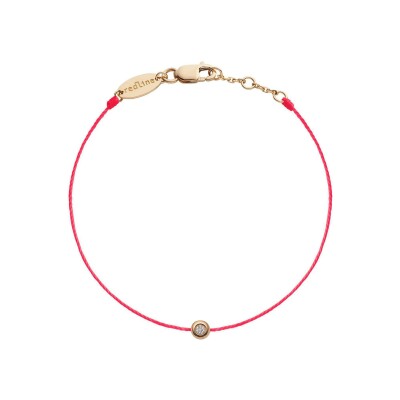 Bracelet RedLine Minimaliste fil rouge fluo avec diamant 0.02ct en serti clos, or rose