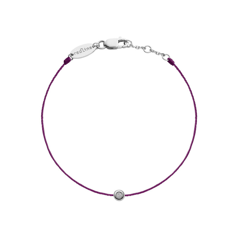 Bracelet RedLine Minimaliste fil fushia avec diamant 0.02ct en serti clos, or blanc