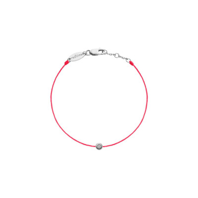 Bracelet RedLine Minimaliste fil rouge fluo avec diamant 0.02ct en serti clos, or blanc