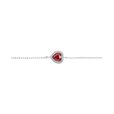 Bracelet cœur en argent rhodié, grenat et oxydes de zirconium