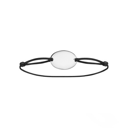 Bracelet cordon noir coulissant avec plaque argent