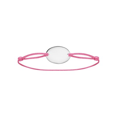 Bracelet cordon rose coulissant avec plaque argent