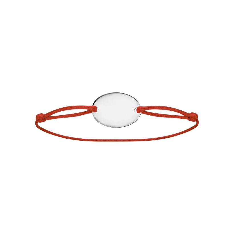 Bracelet cordon rouge coulissant avec plaque argent