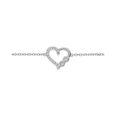 Bracelet cœur et infini en argent rhodié et oxydes de zirconium