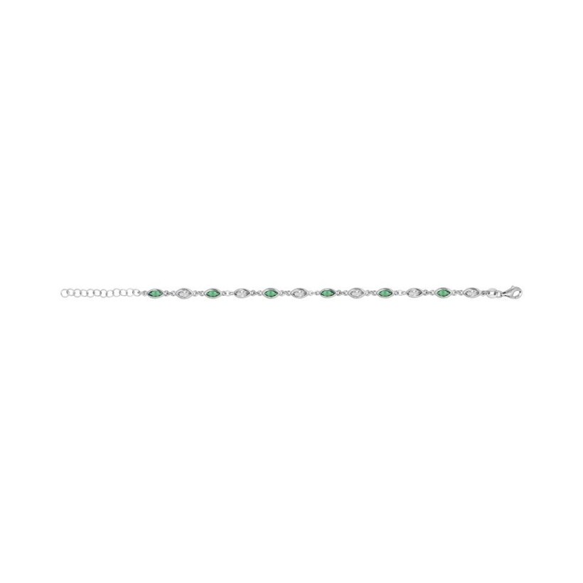 Bracelet en argent rhodié et oxydes de zirconium blancs et verts