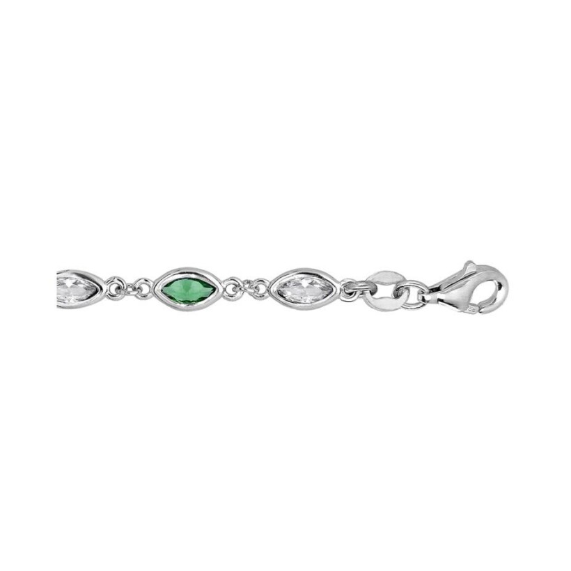 Bracelet en argent rhodié et oxydes de zirconium blancs et verts