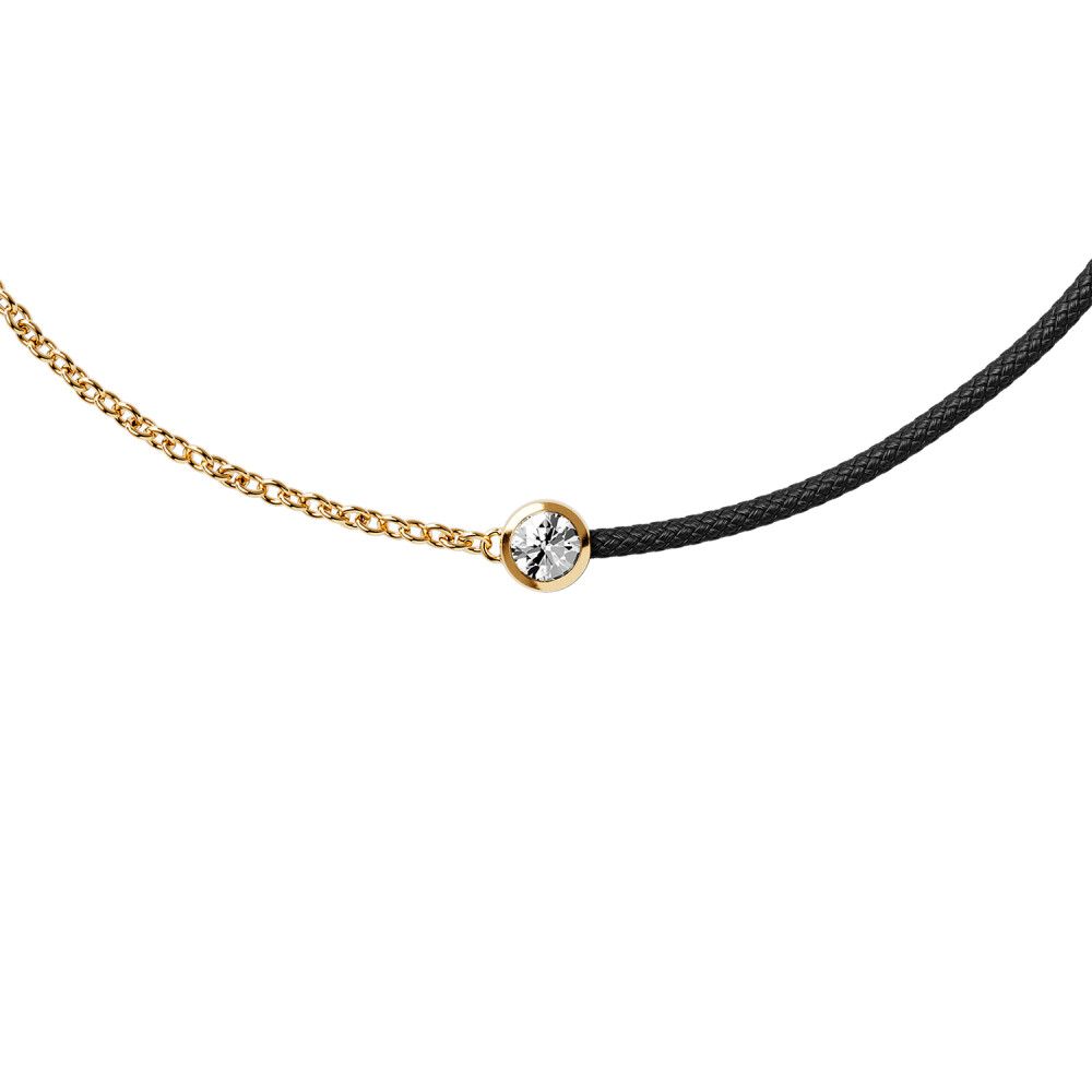 Bracelet sur cordon noir Ice-Watch Ice Jewellery en argent doré et diamant