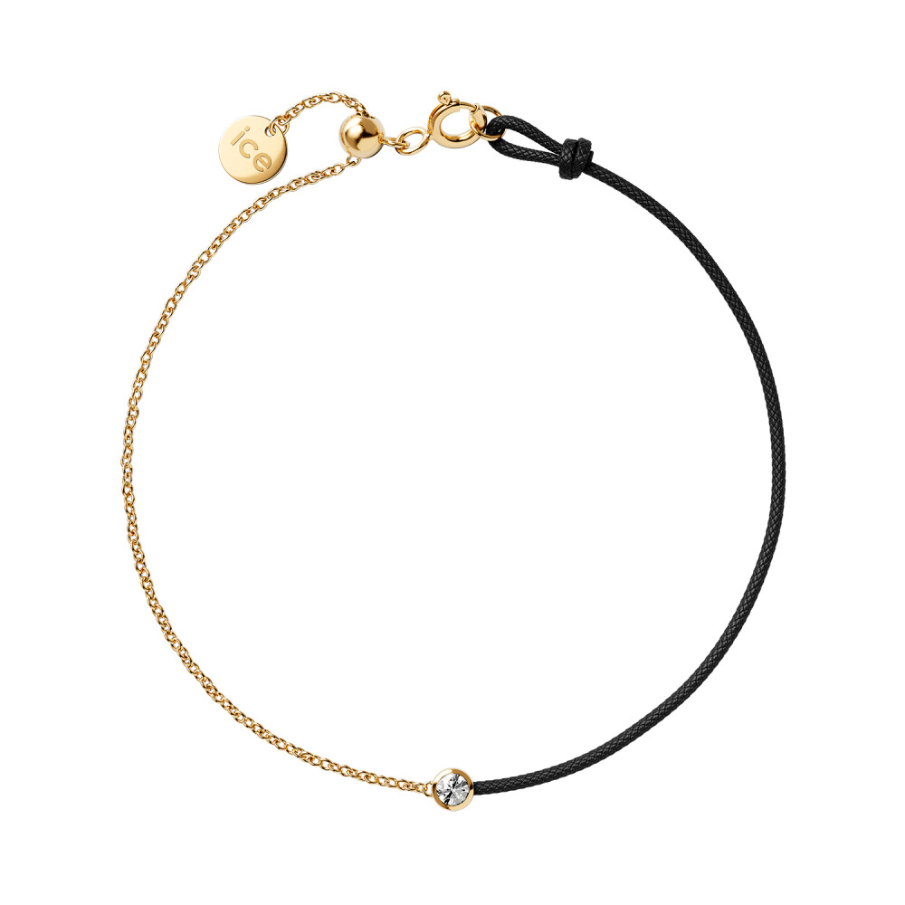 Bracelet sur cordon noir Ice-Watch Ice Jewellery en argent doré et diamant