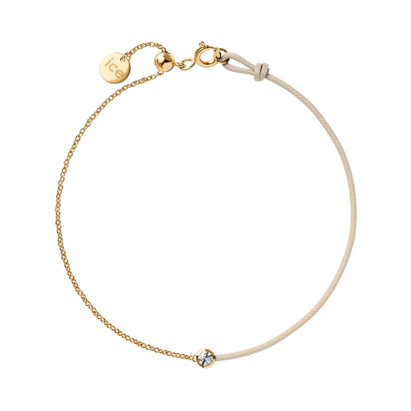 Bracelet sur cordon beige Ice-Watch Ice Jewellery en argent doré et diamant
