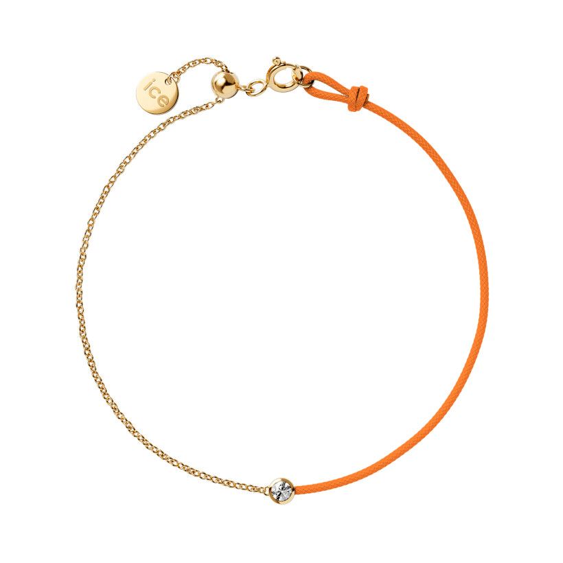 Bracelet sur cordon orange Ice-Watch Ice Jewellery en argent doré et diamant
