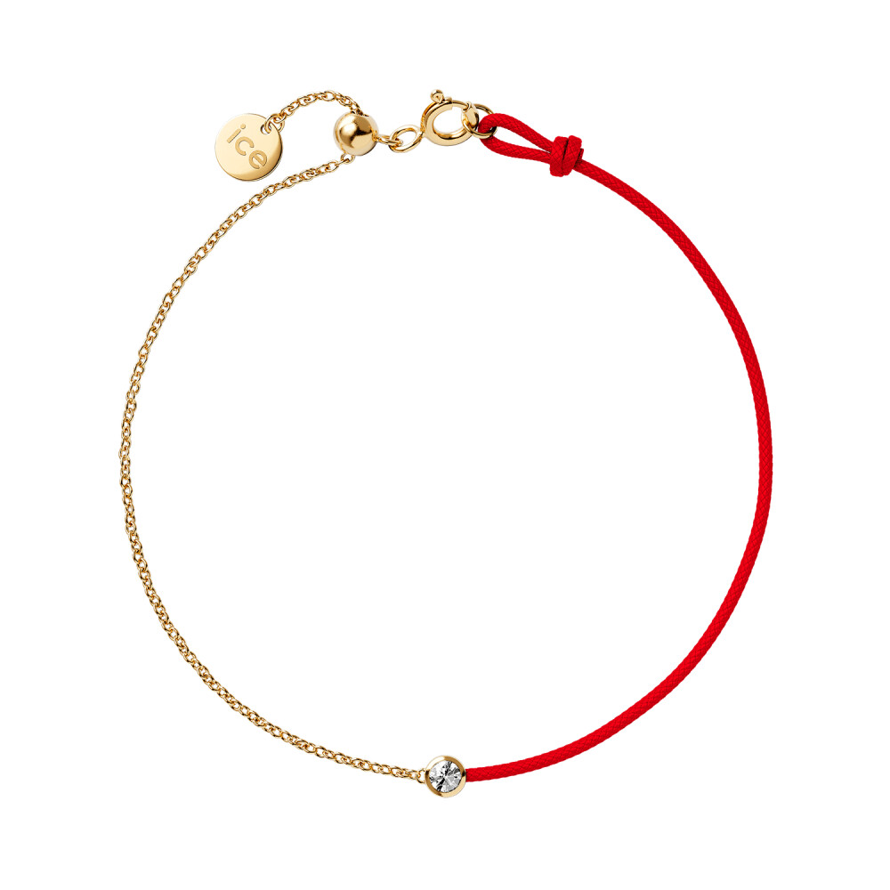 Bracelet sur cordon rouge Ice-Watch Ice Jewellery en argent doré et diamant