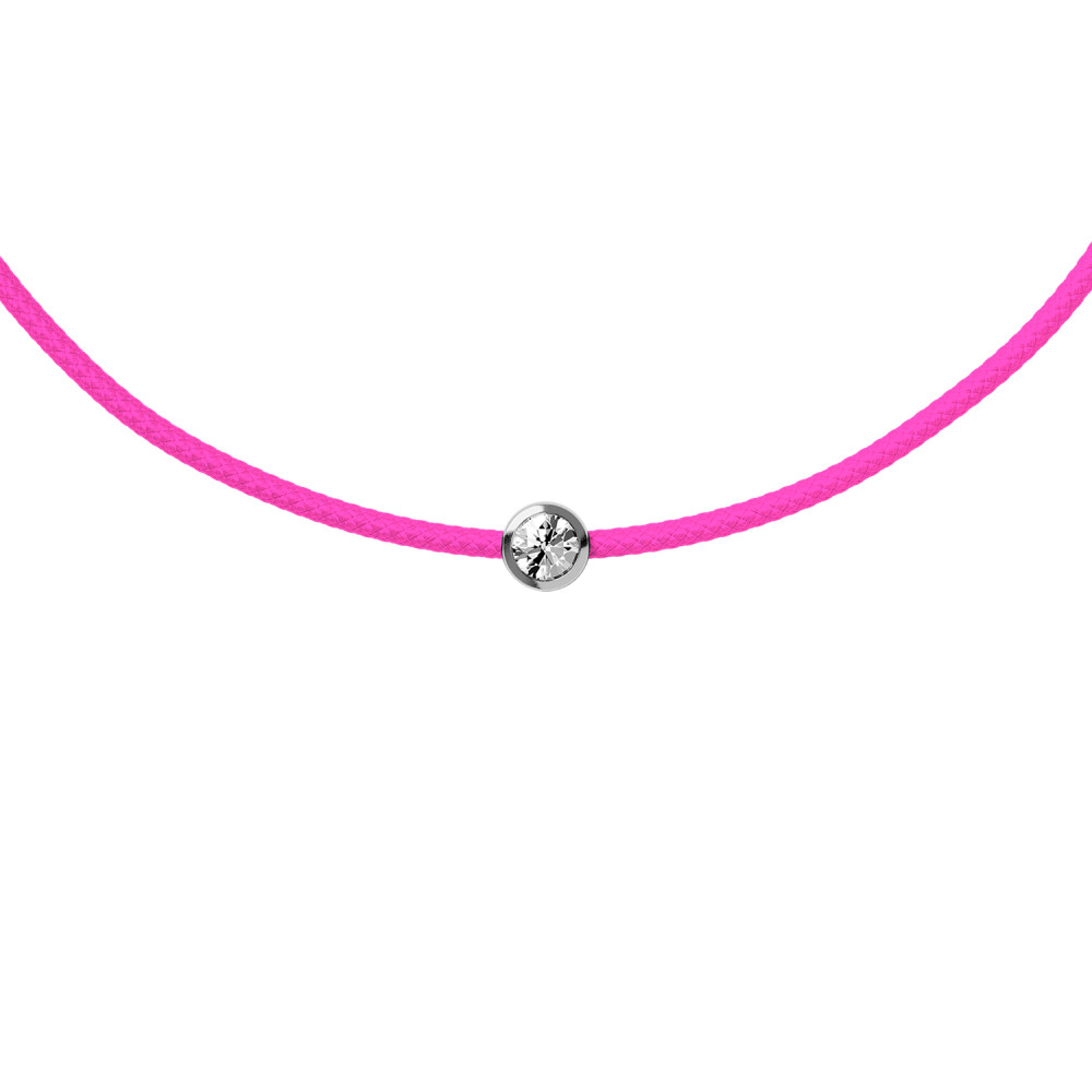 Bracelet sur cordon rose néon Ice-Watch Ice Jewellery en argent et diamant