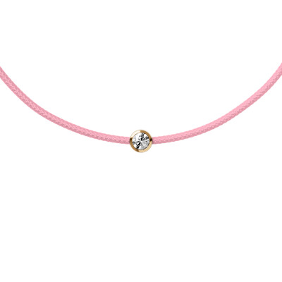 Bracelet sur cordon rose clair Ice-Watch ICE Jewellery en argent doré et diamant