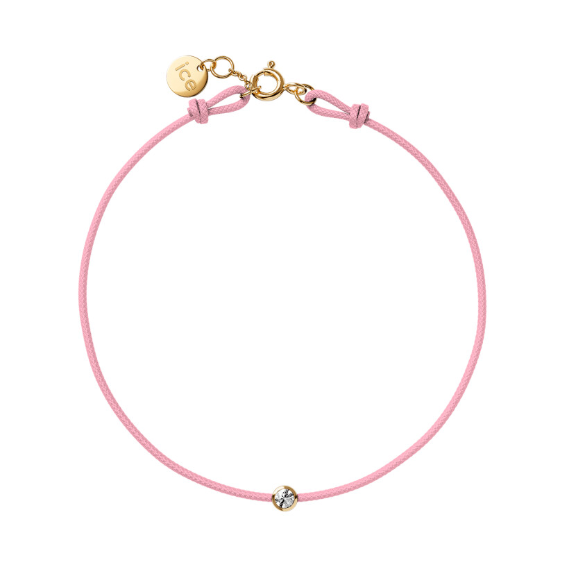 Bracelet sur cordon rose clair Ice-Watch Ice Jewellery en argent doré et diamant