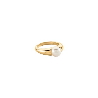 Bague Agatha Batignolles en laiton doré, verre et perle de verre nacré, taille 52