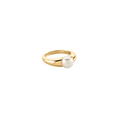 Bague Agatha Batignolles en laiton doré, verre et perle de verre nacré, taille 56