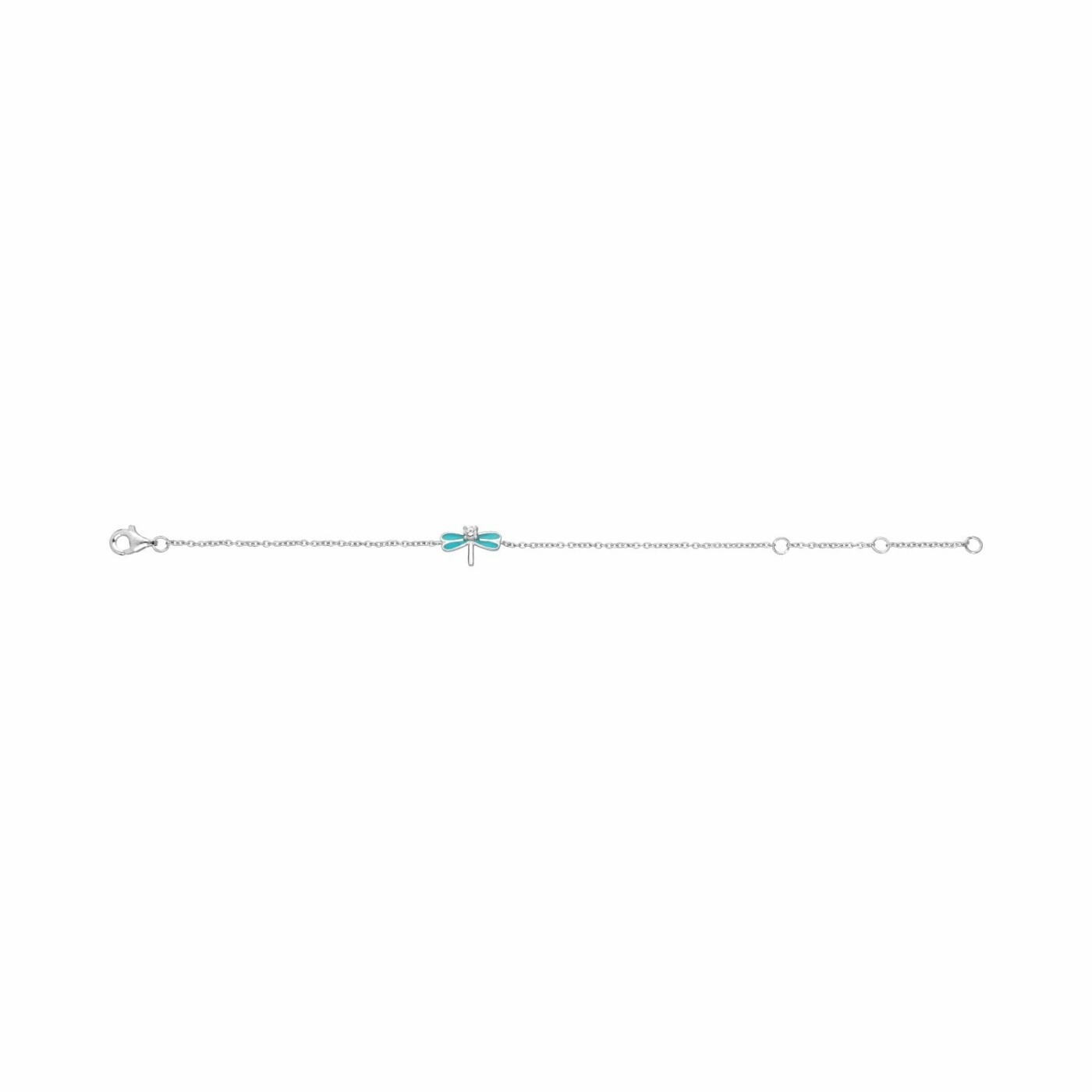 Bracelet libellule en argent rhodié, résine turquoise et oxyde de zirconium