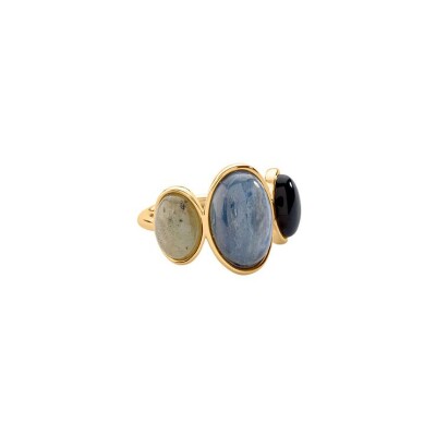 Bague Agatha La Riviera en laiton doré et pierres naturelles, taille 54