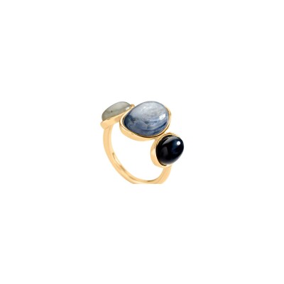 Bague Agatha La Riviera en laiton doré et pierres naturelles, taille 54