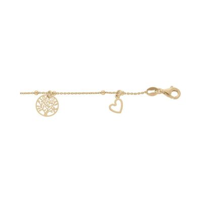 Bracelet pampilles cœur et arbre de vie en argent doré