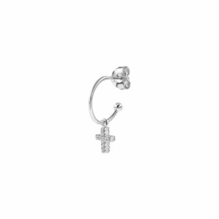 Mono boucle d'oreille créole Agatha Mix & Match avec croix pavée en argent et oxydes de zirconium