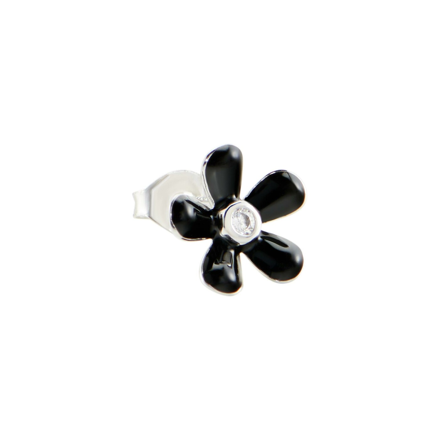 Mono Boucle d'oreille Agatha Suzon en argent rhodié, email et oxyde de zirconium