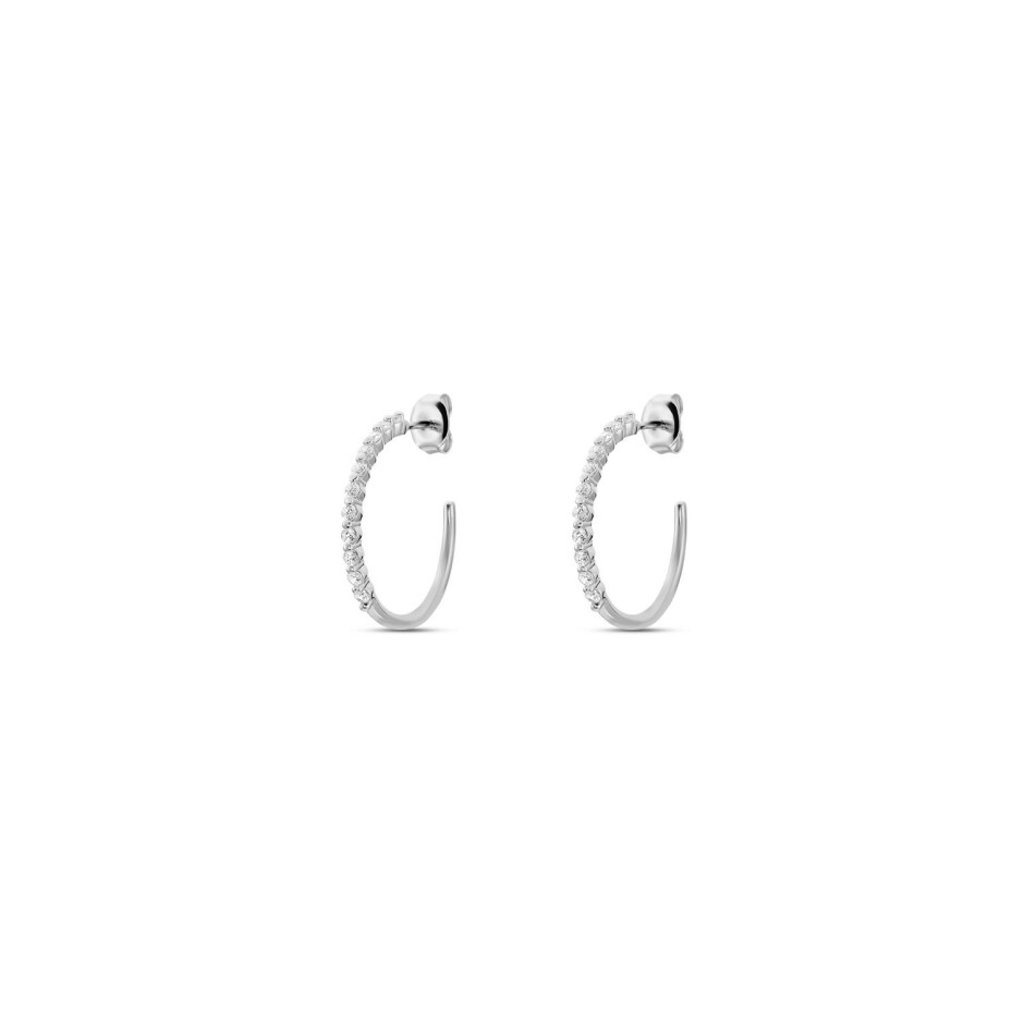 Boucles d'oreilles créoles Agatha Beloved en argent rhodié et oxydes de zirconium