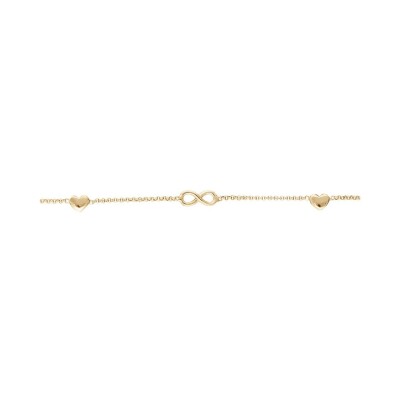 Bracelet infini et 2 cœurs en argent doré