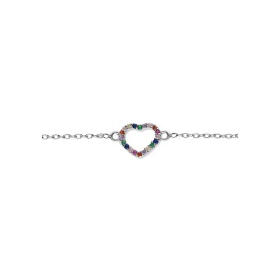Bracelet cœur en argent rhodié et pierres de couleurs