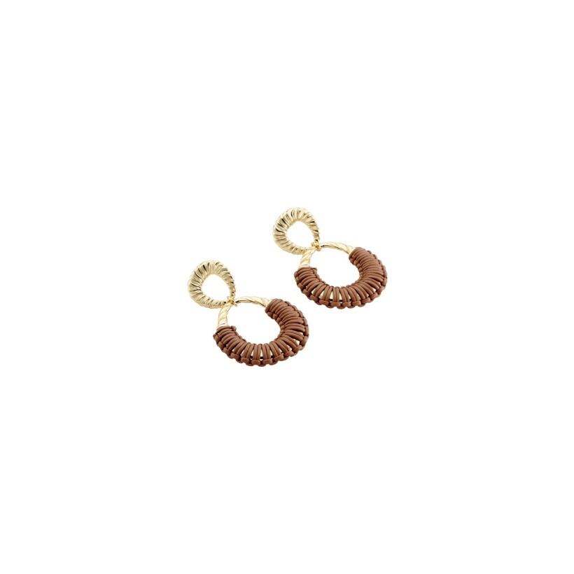 Boucles d'oreilles Agatha Twiggy en métal doré et cuir