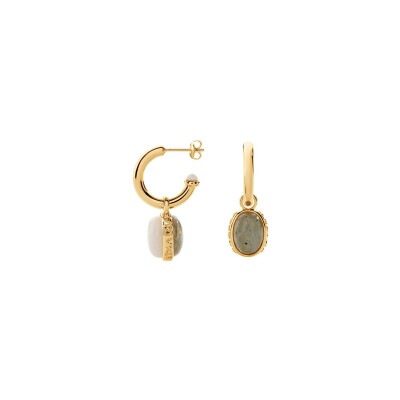 Boucles d'oreilles créoles Agatha La Riviera en laiton doré et pierres naturelles