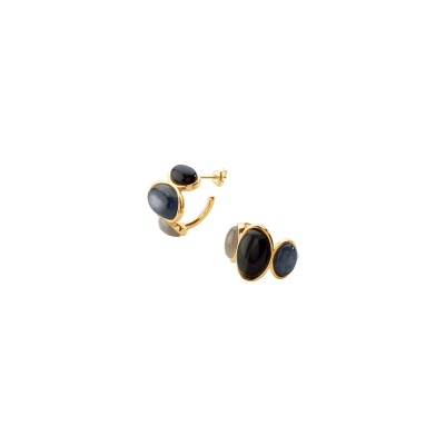 Boucles d'oreilles créoles Agatha La Riviera en laiton doré et pierres naturelles