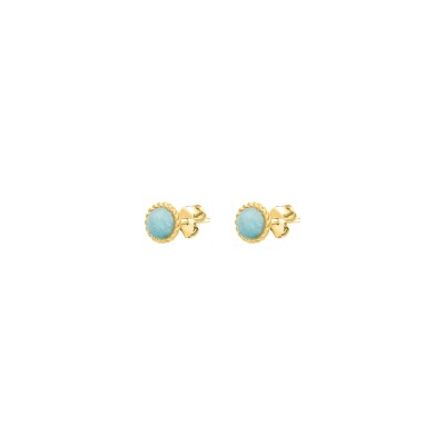 Boucles d'oreilles puces Agatha Aloha en argent doré et amazonite