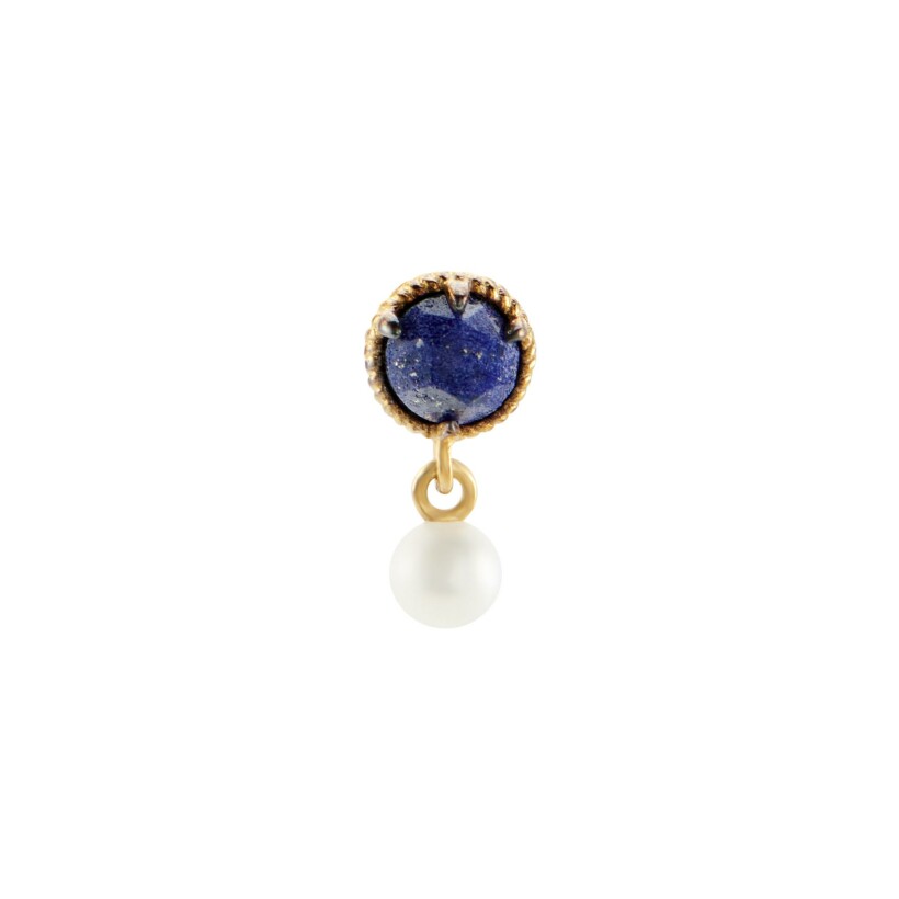Mono Boucle d'oreille Agatha Precious en argent doré, lapis lazuli et perle d'eau douce