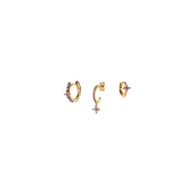 Boucles d'oreilles créoles Agatha Beloved en argent doré et oxyde de zirconium