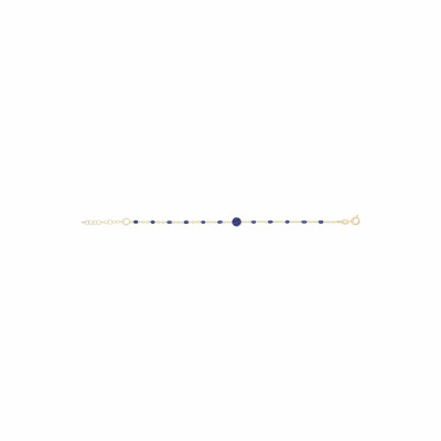 Bracelet en argent et dorure jaune olives résine bleu foncé et pierre lapis lazuli véritable 16+3cm
