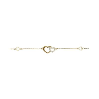 Bracelet cœur en argent doré et oxydes de zirconium